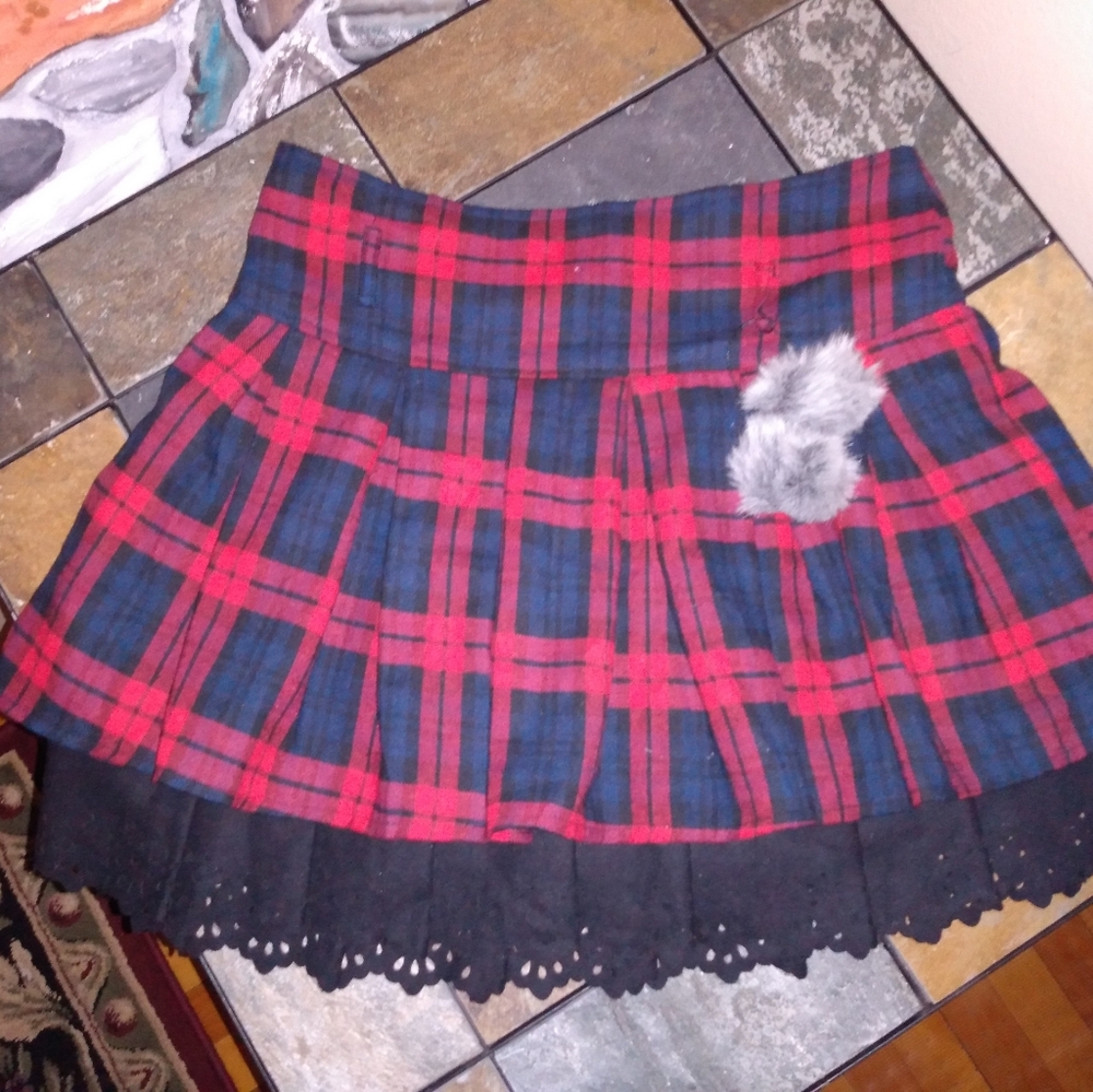 Flannel skirt/poof balls